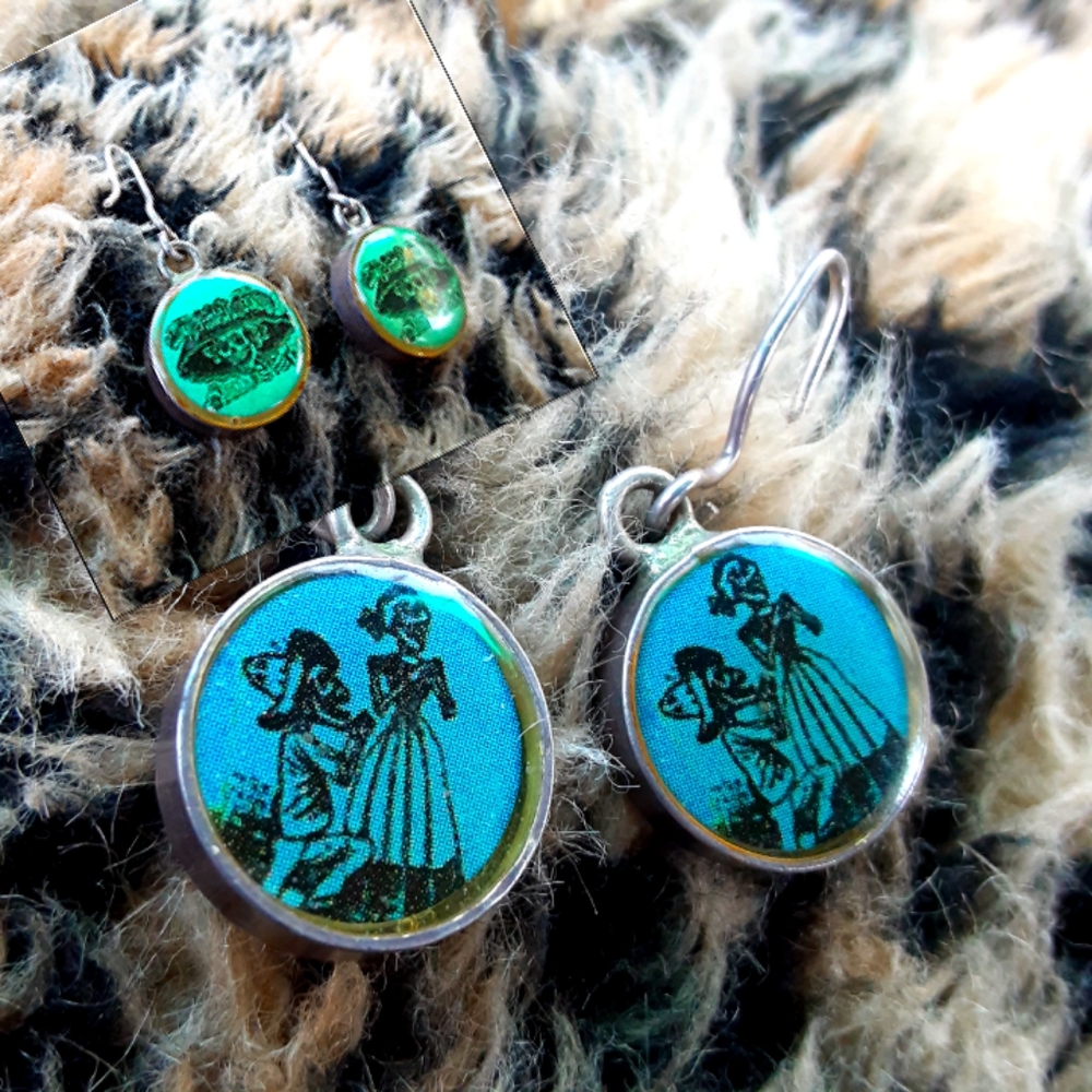 2-sided blue & teal hippie earrings